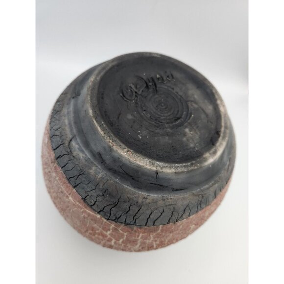 Artist Signed Large Dark Pink/Black Textured Raku Fired Round Vase 7"H - Picture 9 of 10